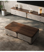 Stylish PU Leather TV Stand with Black Walnut Top and Metal Legs – Modern and Functional Entertainment Unit fsu-5242