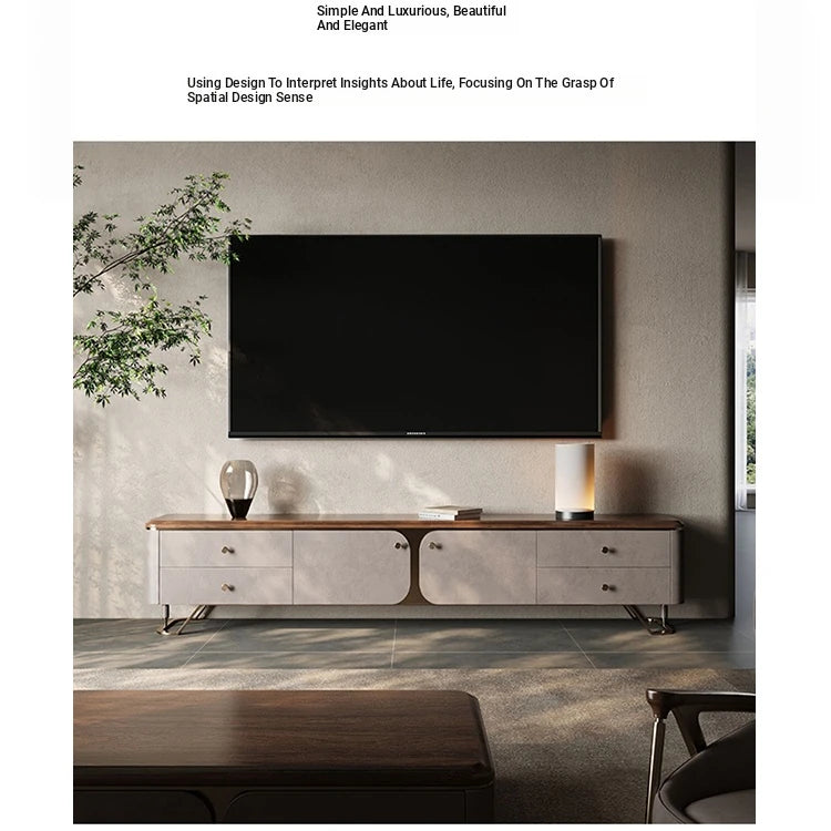 Stylish PU Leather TV Stand with Black Walnut Top and Metal Legs – Modern and Functional Entertainment Unit fsu-5242