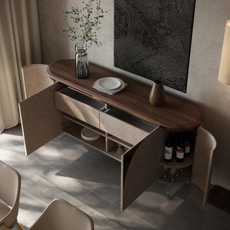 Modern PU Leather Cabinet with Black Walnut Wood Finish – Stylish Storage Solution fsu-5243