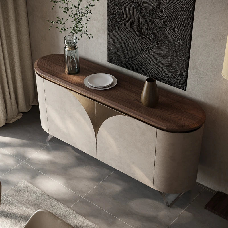 Modern PU Leather Cabinet with Black Walnut Wood Finish – Stylish Storage Solution fsu-5243