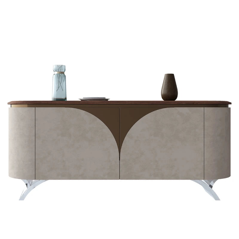 Modern PU Leather Cabinet with Black Walnut Wood Finish – Stylish Storage Solution fsu-5243