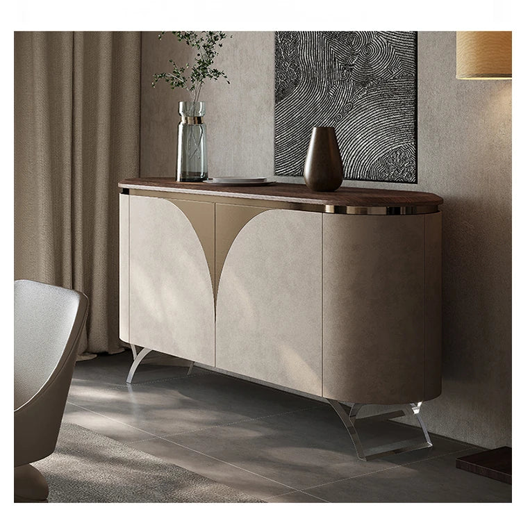 Modern PU Leather Cabinet with Black Walnut Wood Finish – Stylish Storage Solution fsu-5243