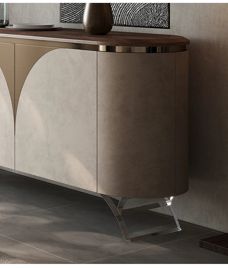 Modern PU Leather Cabinet with Black Walnut Wood Finish – Stylish Storage Solution fsu-5243