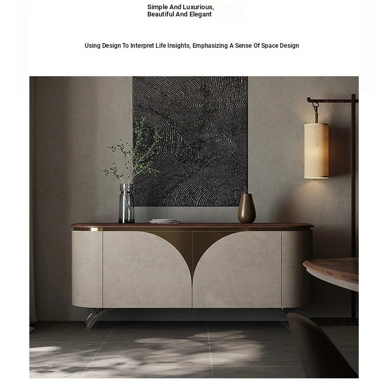 Modern PU Leather Cabinet with Black Walnut Wood Finish – Stylish Storage Solution fsu-5243