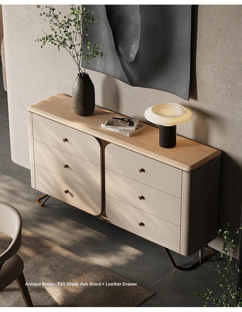 Stylish PU Leather Cabinet with Ash Wood and Black Walnut Finish – Modern Storage Solution for Your Home fsu-5244