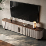 Sleek PU Leather TV Stand with Black Walnut Wood Finish - Modern Multi-Layer Board Design for Stylish Living Rooms fsu-5245