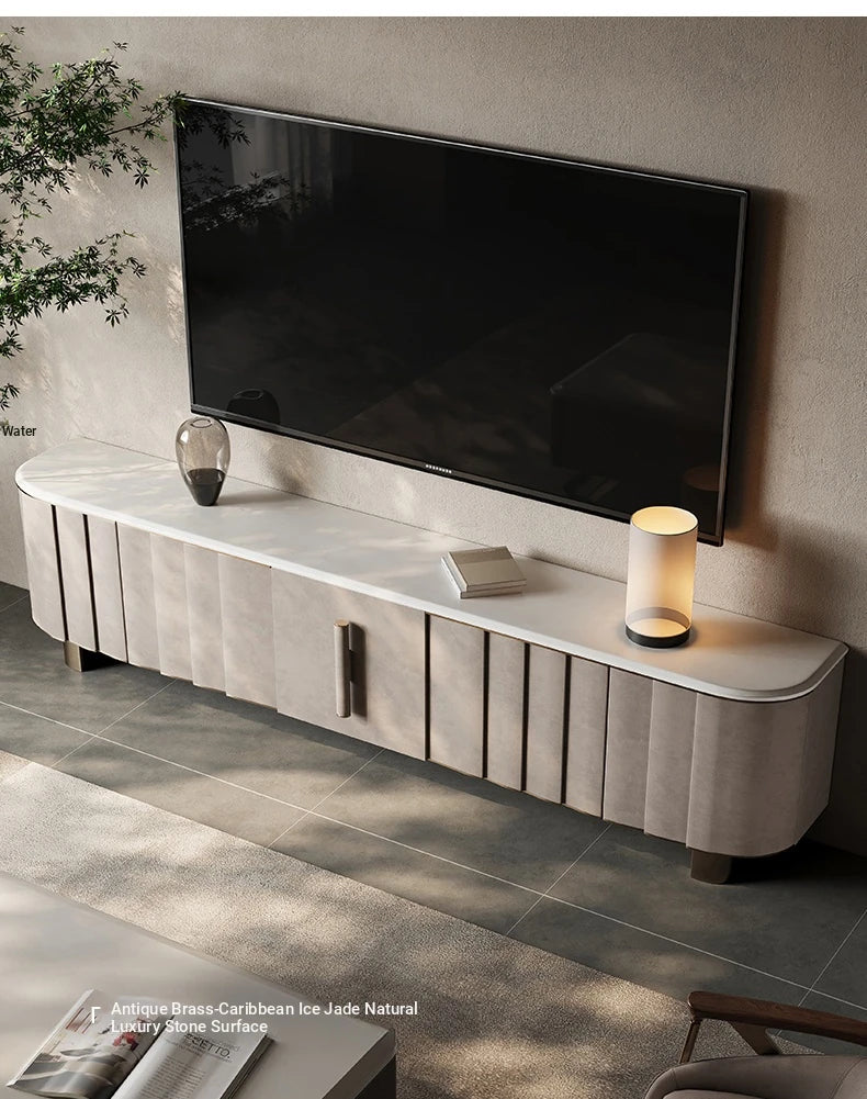 Sleek PU Leather TV Stand with Black Walnut Wood Finish - Modern Multi-Layer Board Design for Stylish Living Rooms fsu-5245