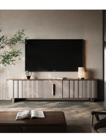 Sleek PU Leather TV Stand with Black Walnut Wood Finish - Modern Multi-Layer Board Design for Stylish Living Rooms fsu-5245