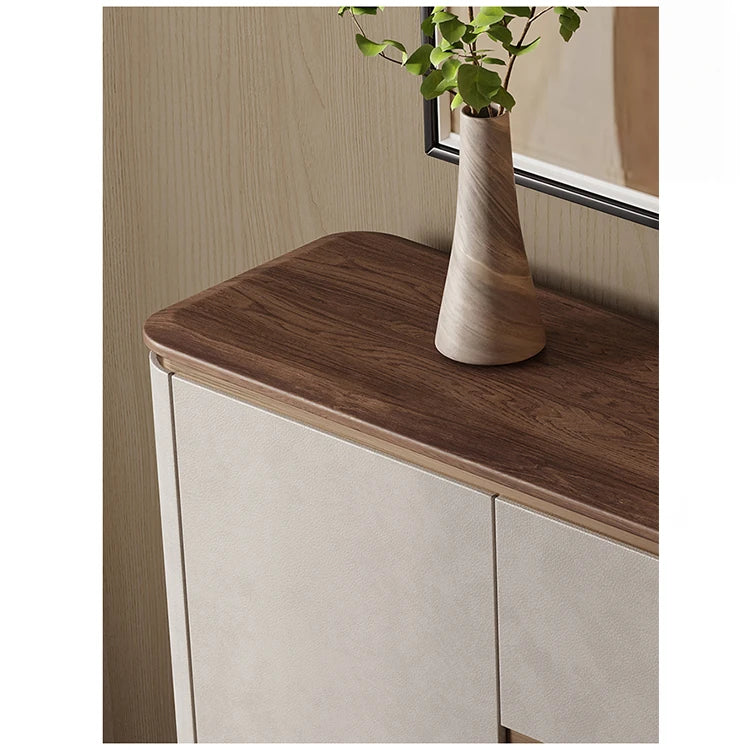 Elegant PU Leather Cabinet with Black Walnut Wood Finish - Modern Storage Solution for Stylish Interiors fsu-5246