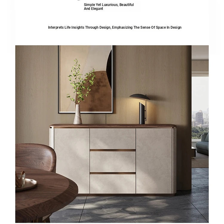 Elegant PU Leather Cabinet with Black Walnut Wood Finish - Modern Storage Solution for Stylish Interiors fsu-5246