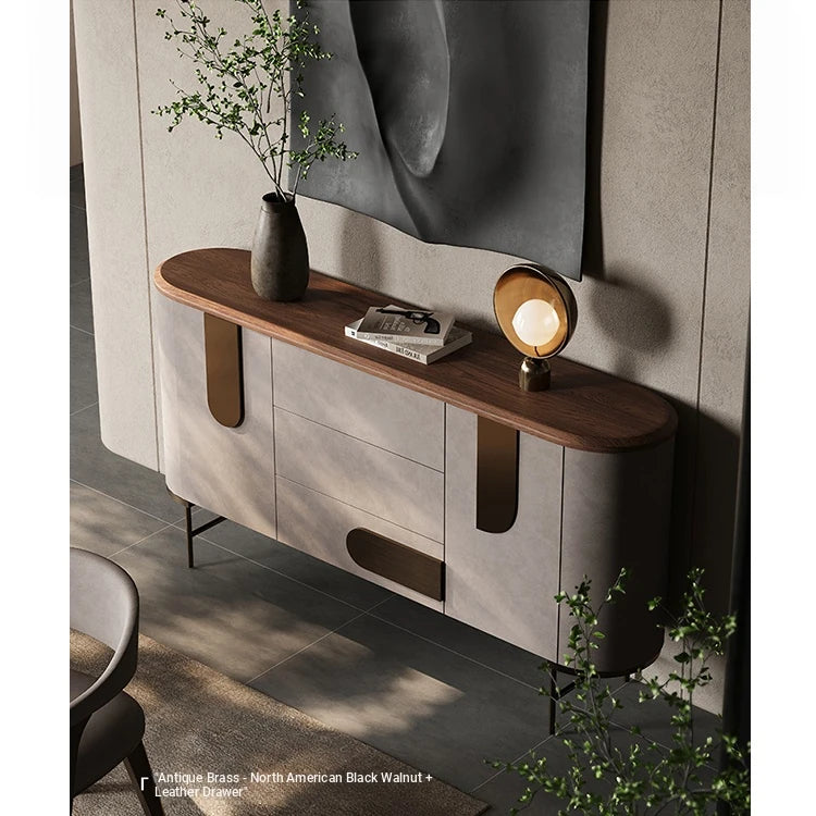 Modern PU Leather and Ash Wood Cabinet - Stylish Storage Solution for Contemporary Interiors fsu-5247