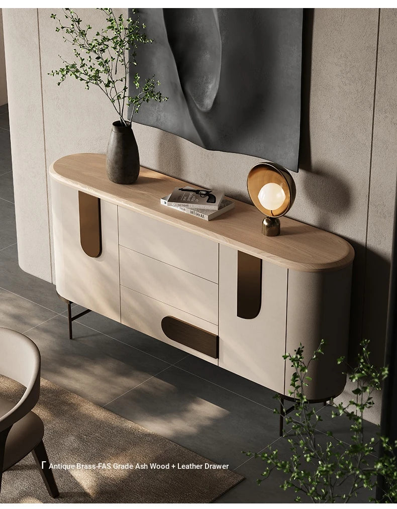 Modern PU Leather and Ash Wood Cabinet - Stylish Storage Solution for Contemporary Interiors fsu-5247