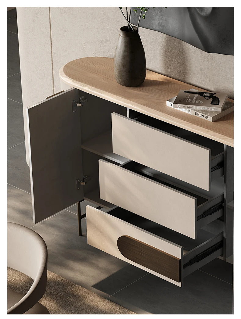 Modern PU Leather and Ash Wood Cabinet - Stylish Storage Solution for Contemporary Interiors fsu-5247