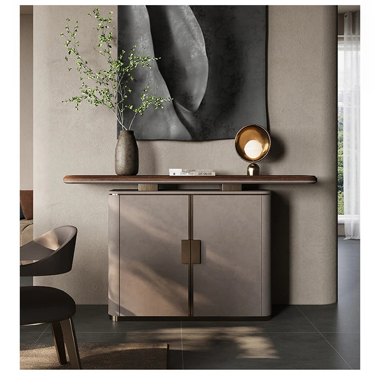 Elegant PU Leather and Black Walnut Wood Cabinet - Modern Storage Solution for Stylish Homes fsu-5248