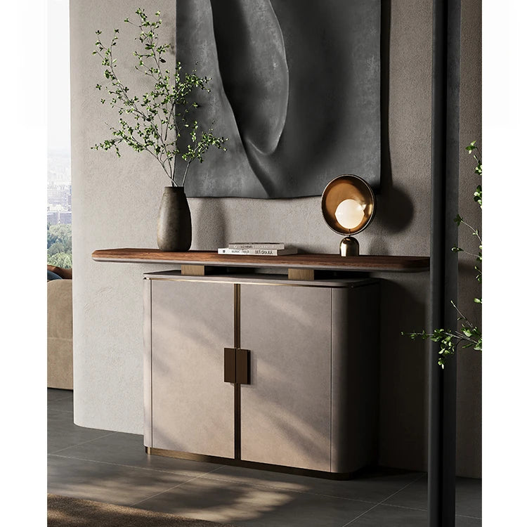Elegant PU Leather and Black Walnut Wood Cabinet - Modern Storage Solution for Stylish Homes fsu-5248