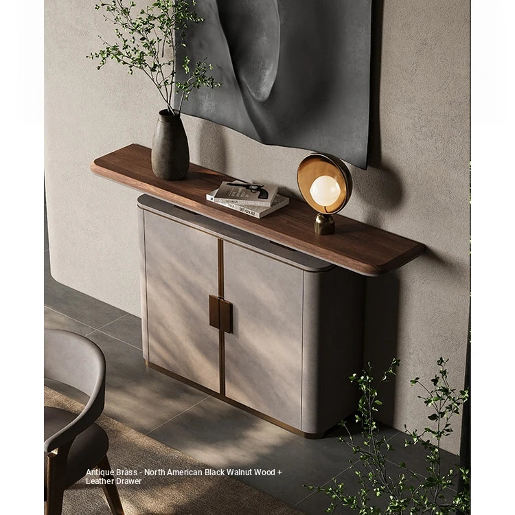 Elegant PU Leather and Black Walnut Wood Cabinet - Modern Storage Solution for Stylish Homes fsu-5248