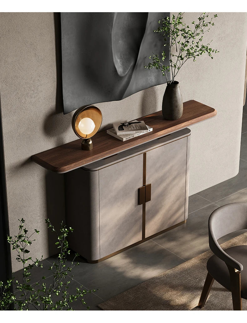 Elegant PU Leather and Black Walnut Wood Cabinet - Modern Storage Solution for Stylish Homes fsu-5248