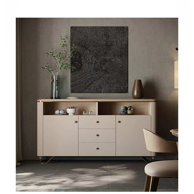 Stylish PU Leather Cabinet with Ash Wood Top – Modern Storage Solution for Any Room! fsu-5249