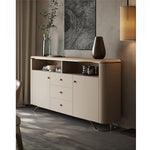 Stylish PU Leather Cabinet with Ash Wood Top – Modern Storage Solution for Any Room! fsu-5249