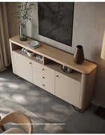 Stylish PU Leather Cabinet with Ash Wood Top – Modern Storage Solution for Any Room! fsu-5249