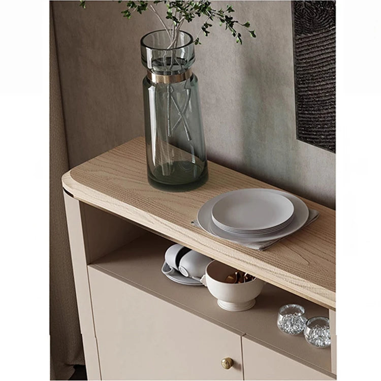 Stylish PU Leather Cabinet with Ash Wood Top – Modern Storage Solution for Any Room! fsu-5249