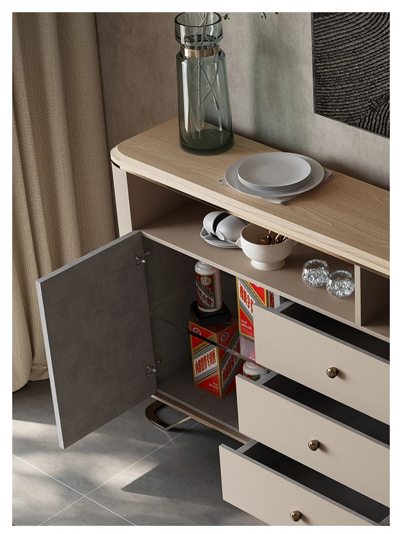Stylish PU Leather Cabinet with Ash Wood Top – Modern Storage Solution for Any Room! fsu-5249
