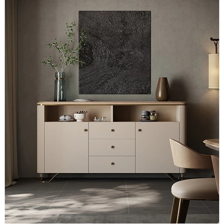 Stylish PU Leather Cabinet with Ash Wood Top – Modern Storage Solution for Any Room! fsu-5249