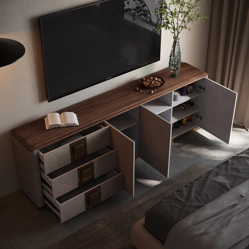 Luxurious PU Leather TV Stand with Black Walnut Wood Finish - Elegant & Stylish Entertainment Center fsu-5250
