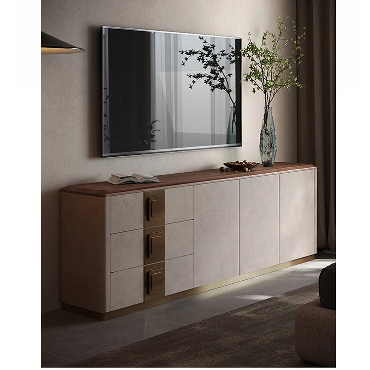 Luxurious PU Leather TV Stand with Black Walnut Wood Finish - Elegant & Stylish Entertainment Center fsu-5250