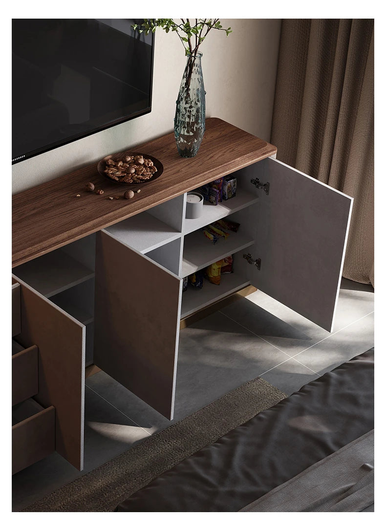 Luxurious PU Leather TV Stand with Black Walnut Wood Finish - Elegant & Stylish Entertainment Center fsu-5250