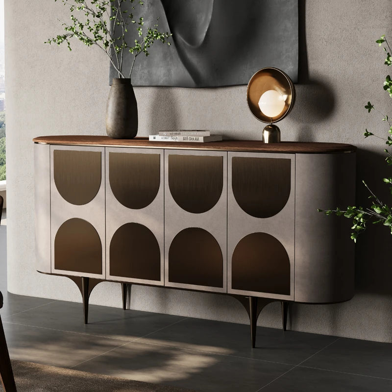 Stylish PU Leather Cabinet with Black Walnut Wood Top - Modern Storage Solution for Any Room fsu-5251