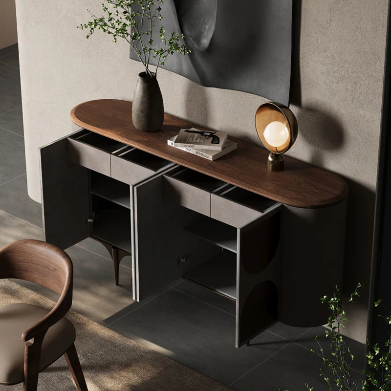 Stylish PU Leather Cabinet with Black Walnut Wood Top - Modern Storage Solution for Any Room fsu-5251