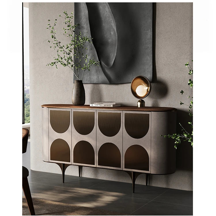 Stylish PU Leather Cabinet with Black Walnut Wood Top - Modern Storage Solution for Any Room fsu-5251
