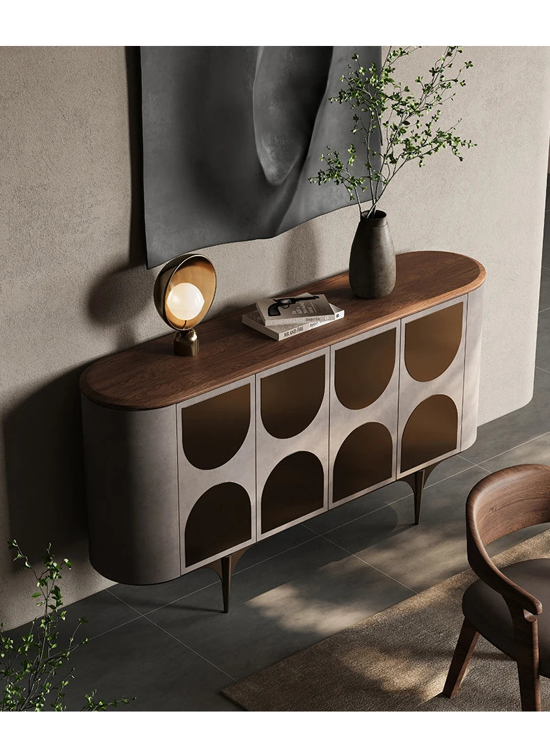 Stylish PU Leather Cabinet with Black Walnut Wood Top - Modern Storage Solution for Any Room fsu-5251
