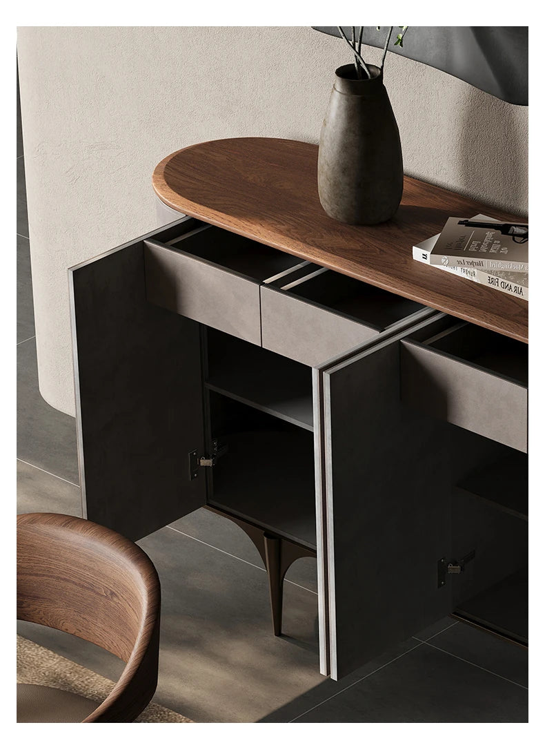 Stylish PU Leather Cabinet with Black Walnut Wood Top - Modern Storage Solution for Any Room fsu-5251