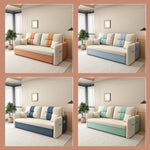 Stylish Cotton-Linen Sofa in Vibrant Orange Beige with Light Blue, Dark Green, Gray, Yellow, and Brown Accents fsx-1007