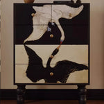 Elegant Ash Wood Multi-layer Cabinet with Artistic Crane Design ful-4443