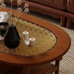 Chic Solid Wood Tea Table with Glass and Rattan Weaving Design - Perfect for Elegant Living Rooms ful-4462