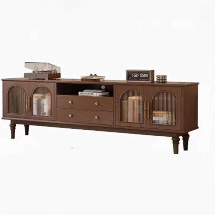 Elegant Black Tempered Glass TV Cabinet - Modern Living Room Furniture with Storage Solutions fvp-4588