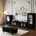 Elegant Black Tempered Glass TV Cabinet - Modern Living Room Furniture with Storage Solutions fvp-4588