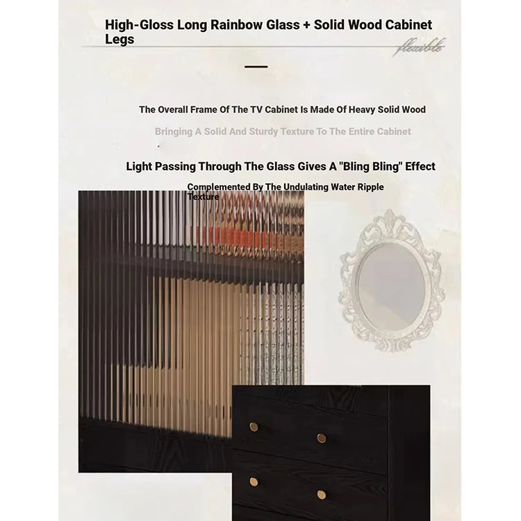 Elegant Black Tempered Glass TV Cabinet - Modern Living Room Furniture with Storage Solutions fvp-4588