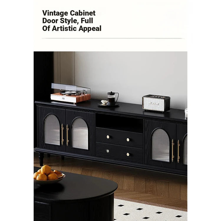 Elegant Black Tempered Glass TV Cabinet - Modern Living Room Furniture with Storage Solutions fvp-4588