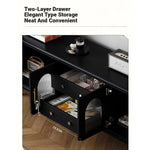 Elegant Black Tempered Glass TV Cabinet - Modern Living Room Furniture with Storage Solutions fvp-4588