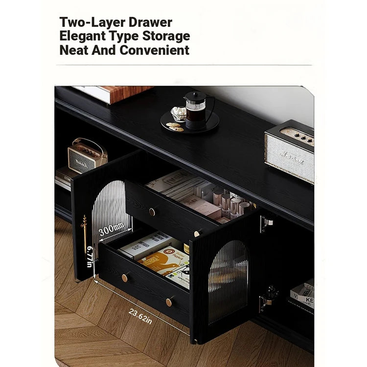 Elegant Tempered Glass Cabinet – Modern Black Storage Solution for Your Home fvp-4589