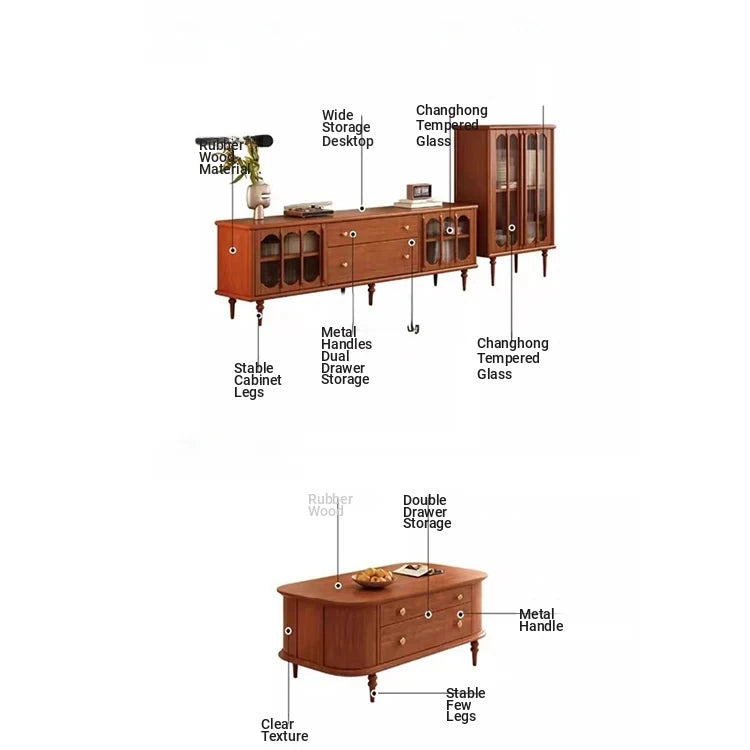 Mid-Century Modern TV Cabinet with Tempered Glass Doors - Stylish Storage Solution for Living Room fvp-4591