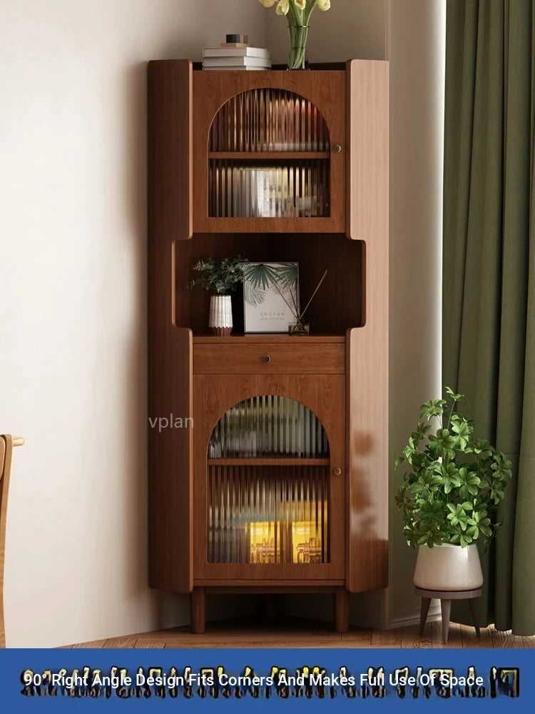 Stylish Oak Glass Cabinet - Elegant Storage Solution for Modern Homes, Durable Solid Wood Frame fvp-4594