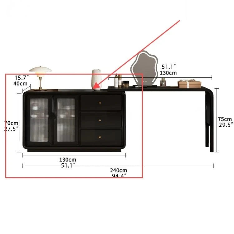 Stylish Black Glass-Cabinet with Three Spacious Drawers – Ultimate Storage Solution! fvp-4596