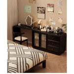 Stylish Black Glass-Cabinet with Three Spacious Drawers – Ultimate Storage Solution! fvp-4596
