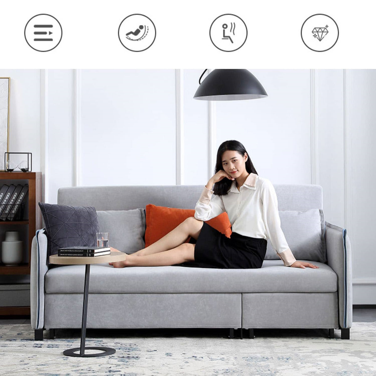 Chic Light Gray Blue Sofa - Solid Wood Frame & Premium Leathaire Upholstery fwlp-944