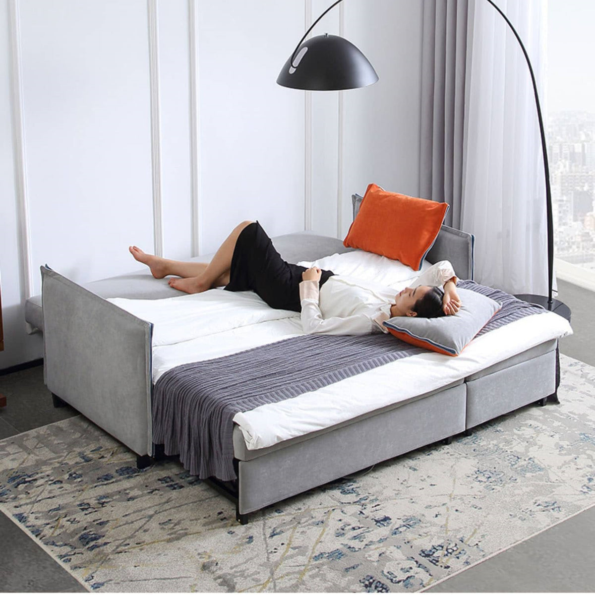 Chic Light Gray Blue Sofa - Solid Wood Frame & Premium Leathaire Upholstery fwlp-944